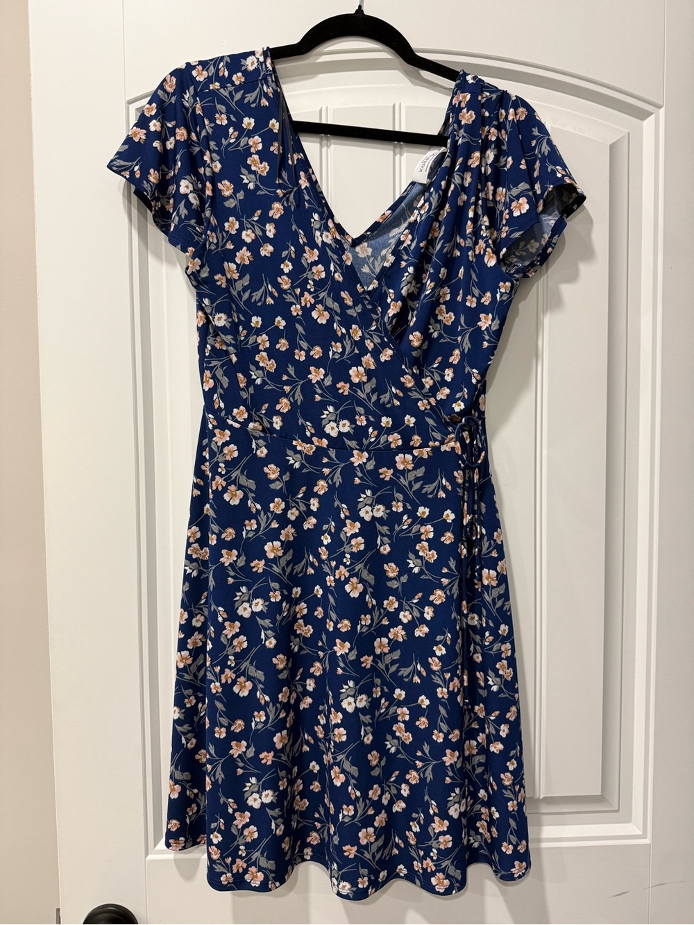 Kaileigh Navy Floral Wrap Dress with Cream & Blush Blooms